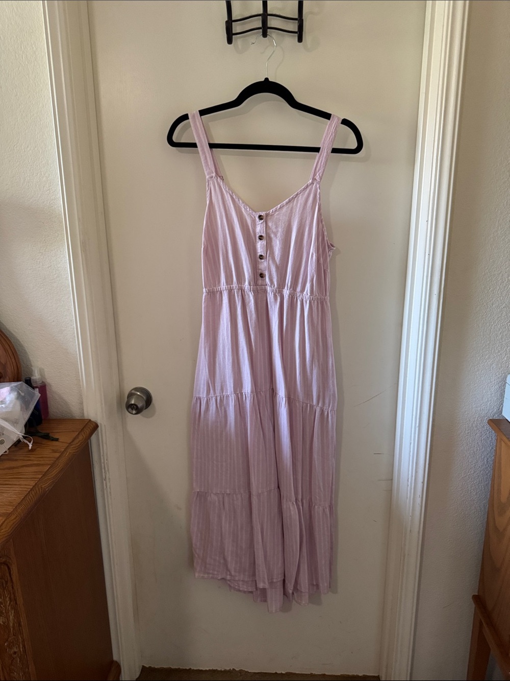 Sonoma Light Pink Tiered Button-Front Maxi Sundress